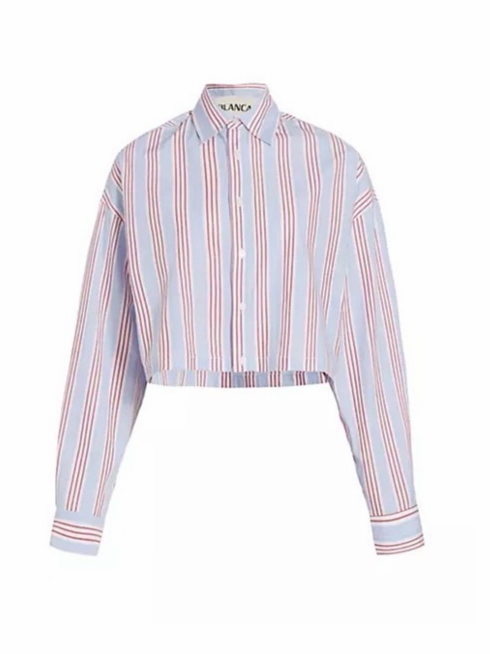 BLANCA Thomas Cropped Striped Button Down Shirt Blue Red White XS S